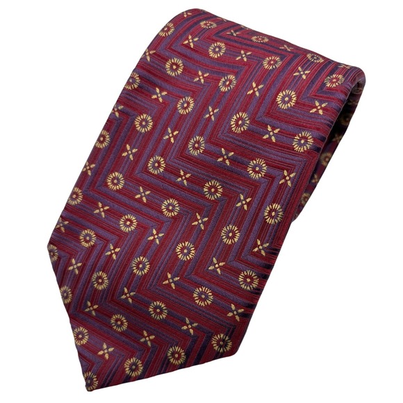 $250 Canali‎ Men's Neck Tie Silk Red Purple Geometric Pattern Italy 3.75